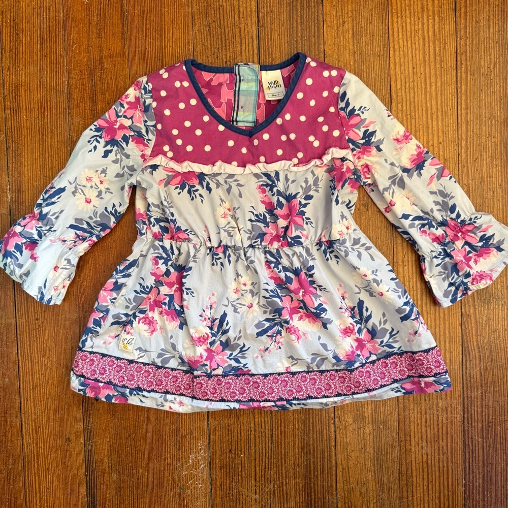 Wildflowers Pink & Navy Floral Long-Sleeve Girls' Tunic
